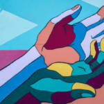 Painted mural of hands in block colours